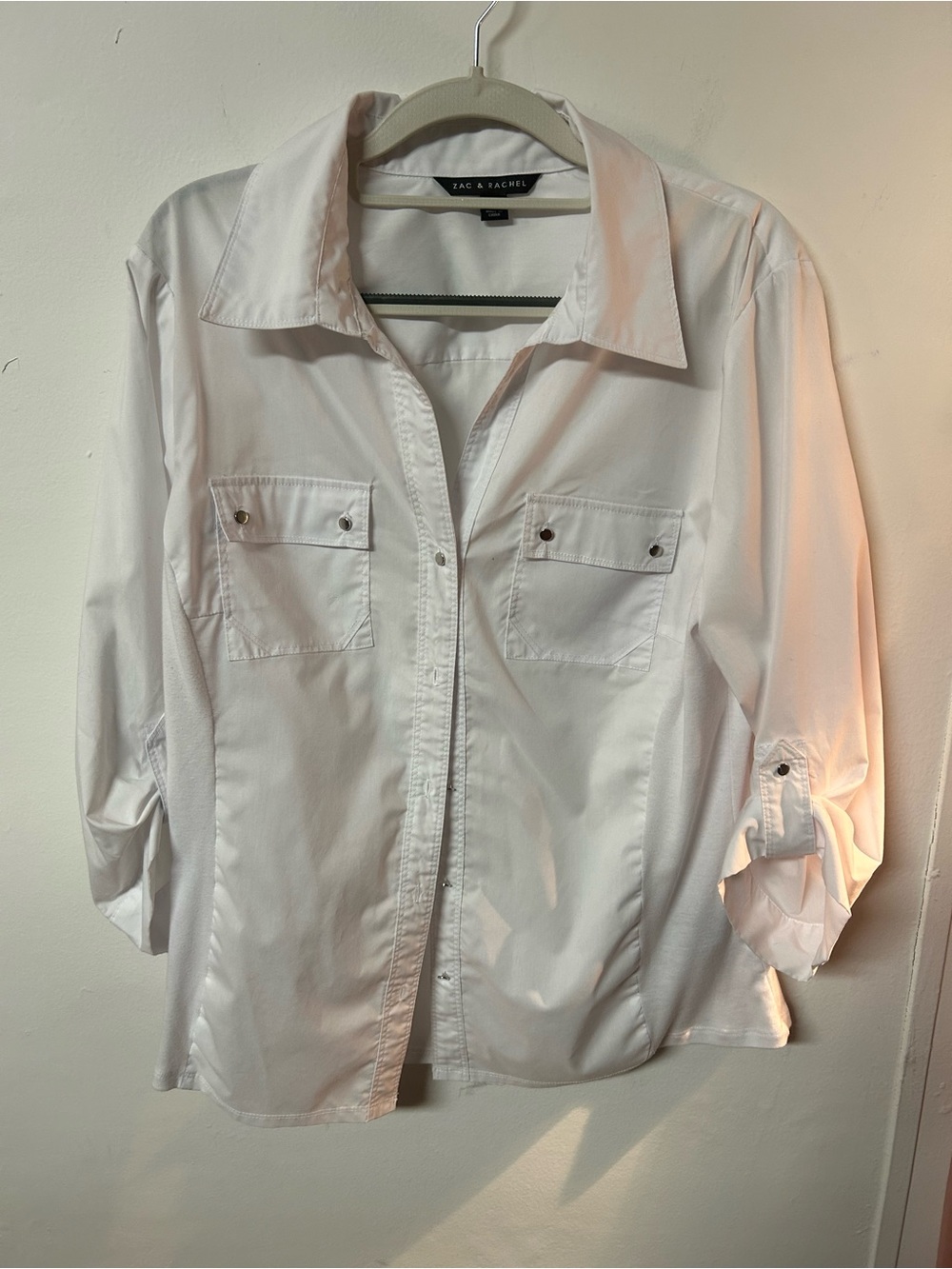⭐️5/$20 Zac & Rachel White Women's Button-Down Shirt with Chest Pockets